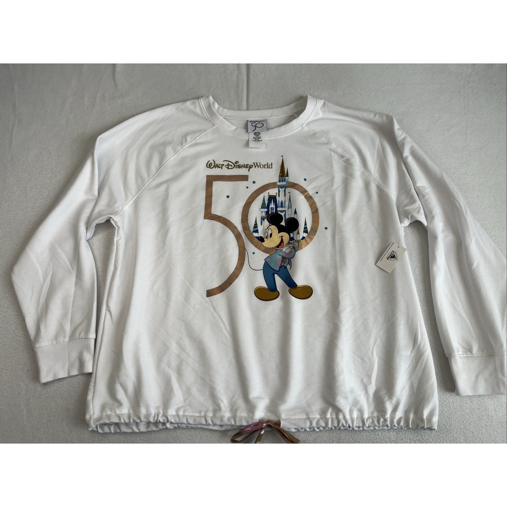 Disney World 50th Anniversary Mickey Mouse White Drawstring Sweatshirt XL
